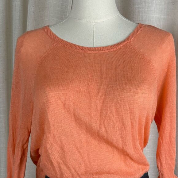 Sheer Peach Linen Blend Sweater w/ Back Buttons Chic Layering - Picture 5 of 16